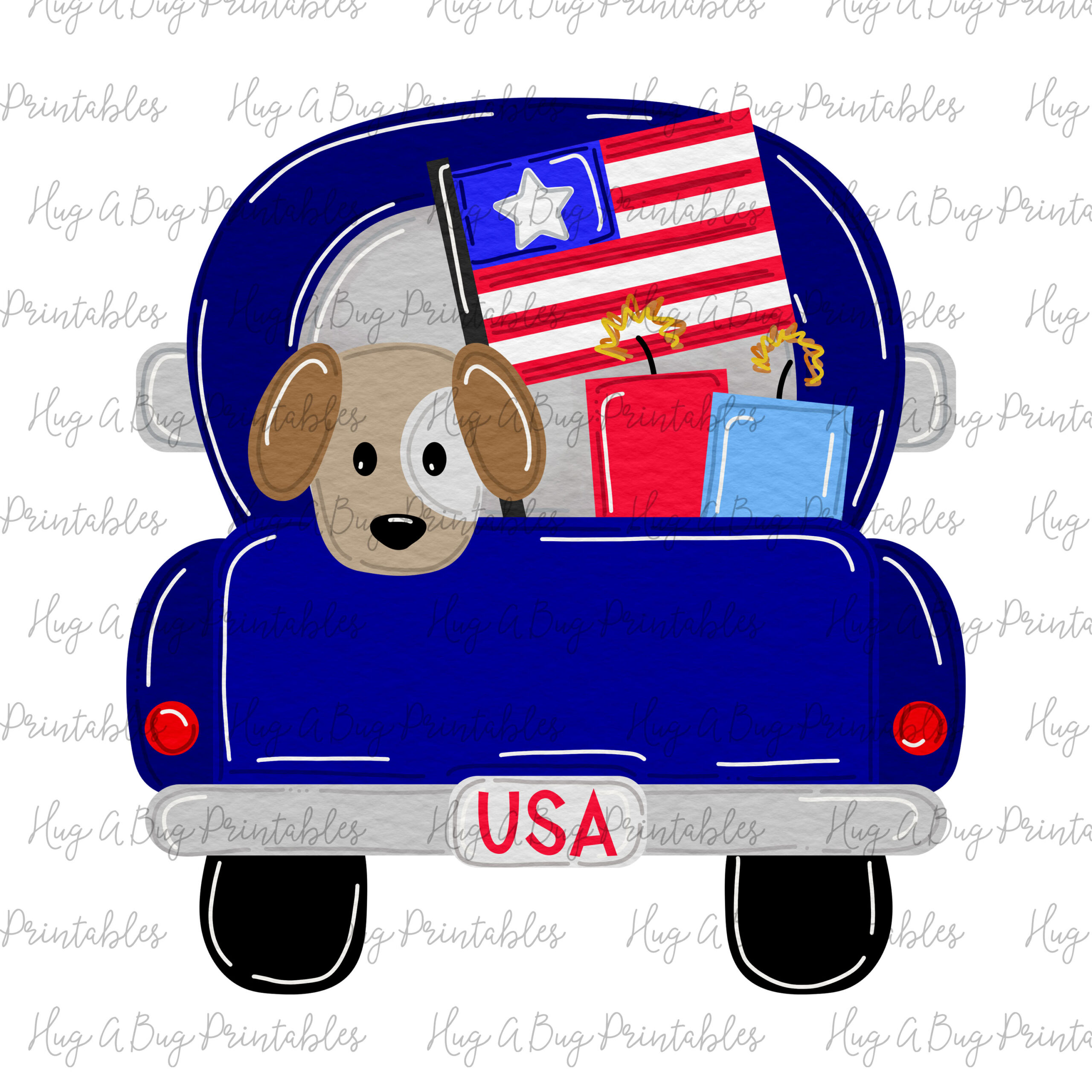 Truck Dog USA JPG PNG - Hug A Bug Printables