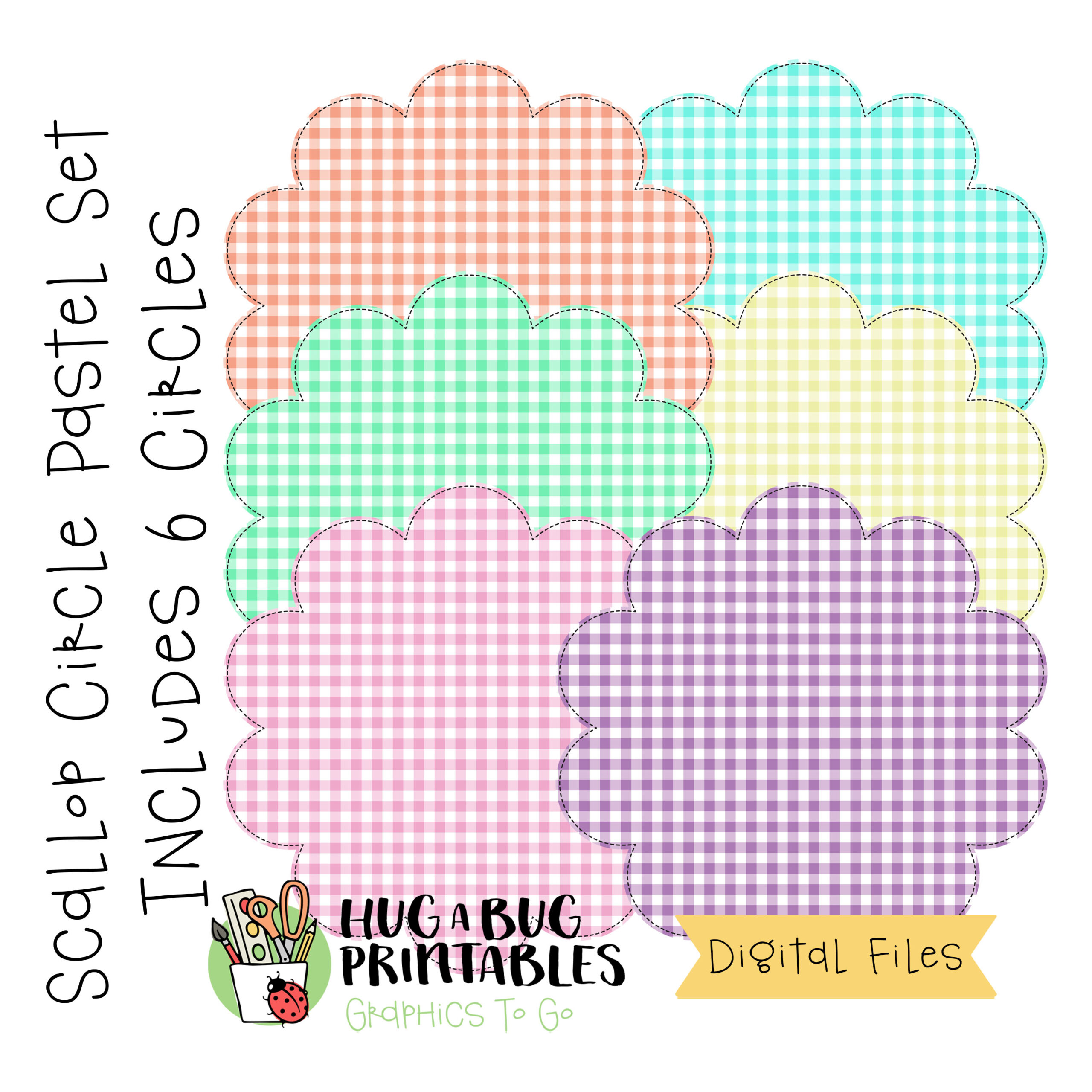 Scallop Circle Faux Applique Set Pastel Digital Files JPG PNG