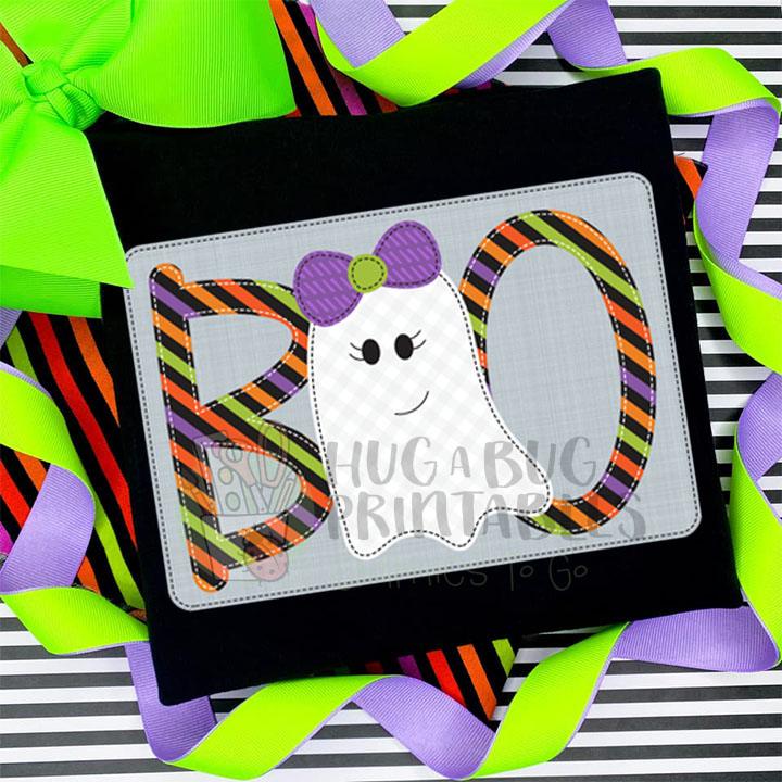 Boo Ghost Bow Faux Applique Digital File JPG PNG