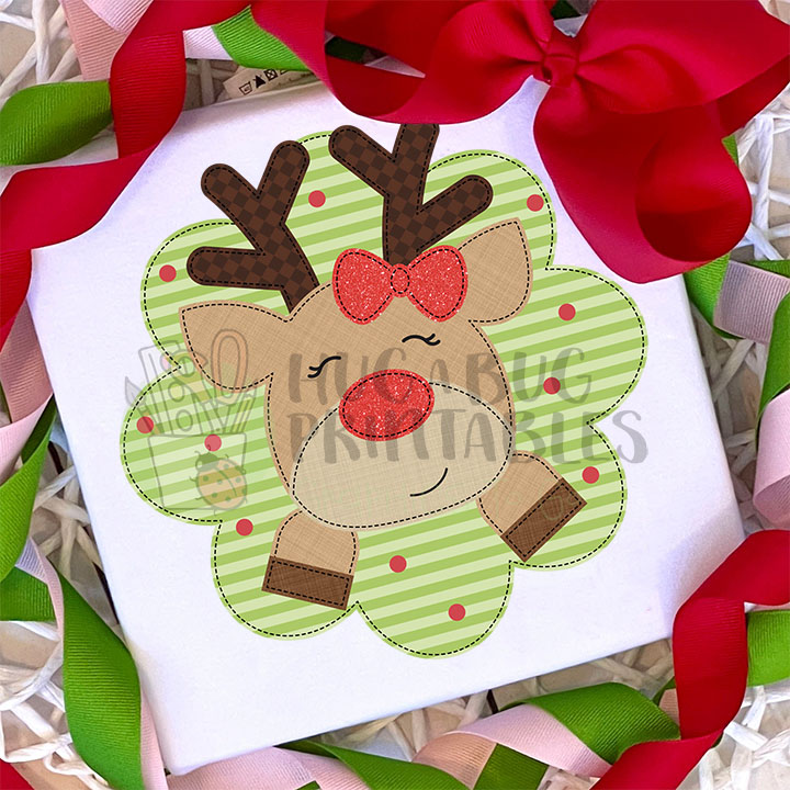 Wreath Reindeer Bow Faux Applique Digital File JPG PNG