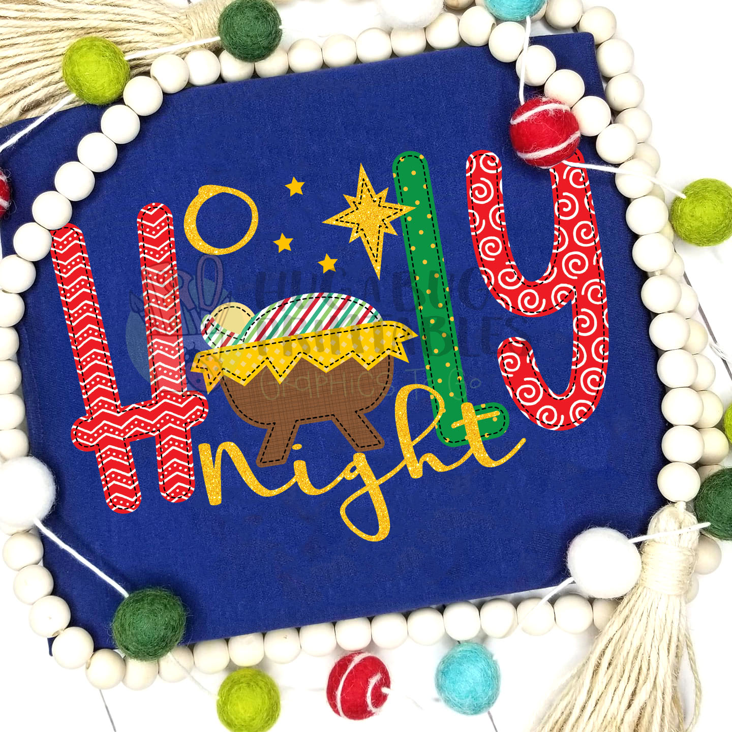 O Holy Night Baby Faux Applique Digital File JPG PNG