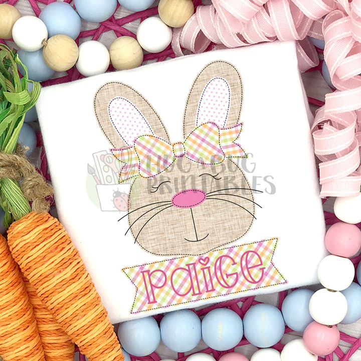 Bunny Bow Face Pink Faux Applique Digital File JPG PNG