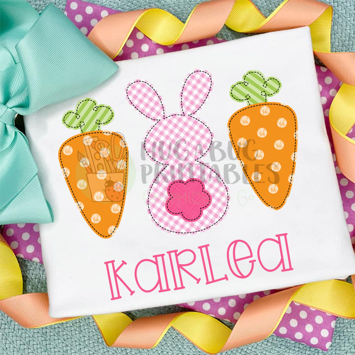 Bunny Tail Carrots Pink Faux Applique Digital File JPG PNG