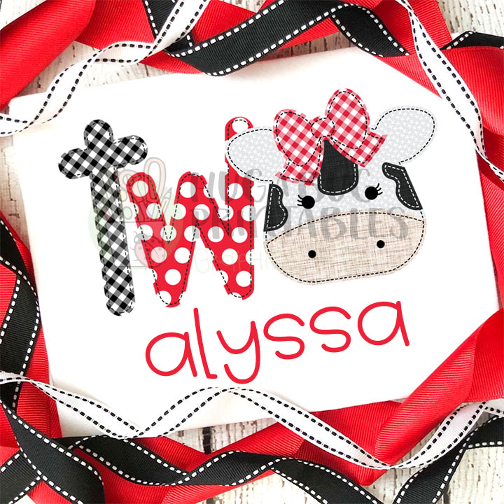 Cow Bow Two Faux Applique Digital File JPG PNG