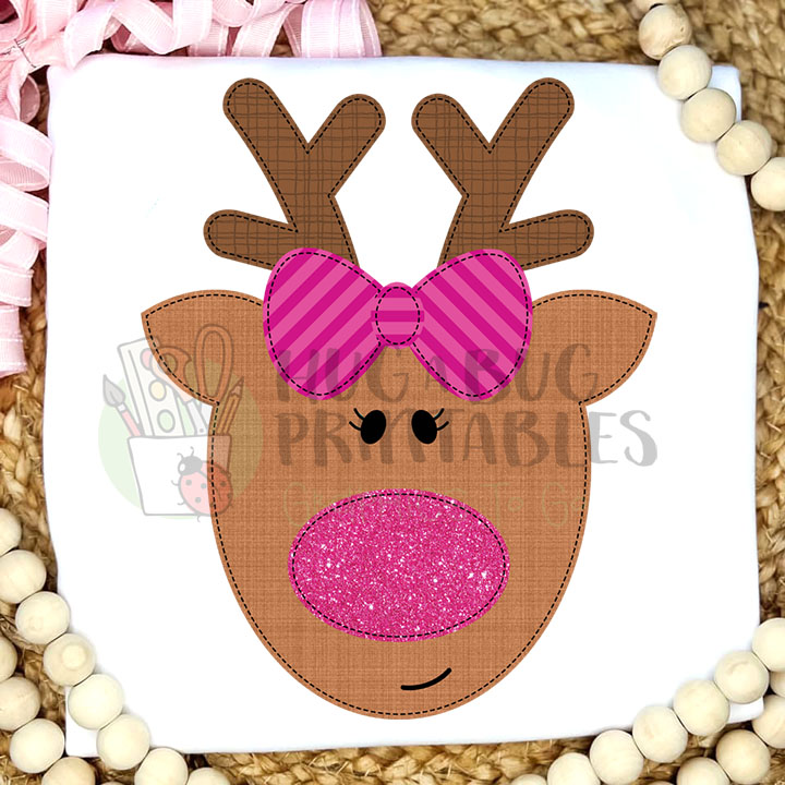 Cute Reindeer Bow Faux Applique Digital File JPG PNG