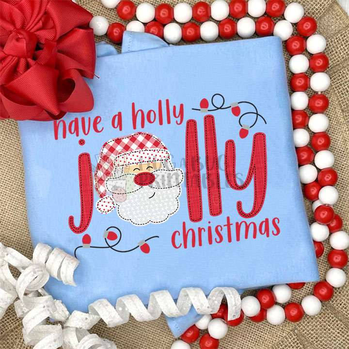 Holly Jolly Christmas Santa Faux Applique Digital File JPG PNG