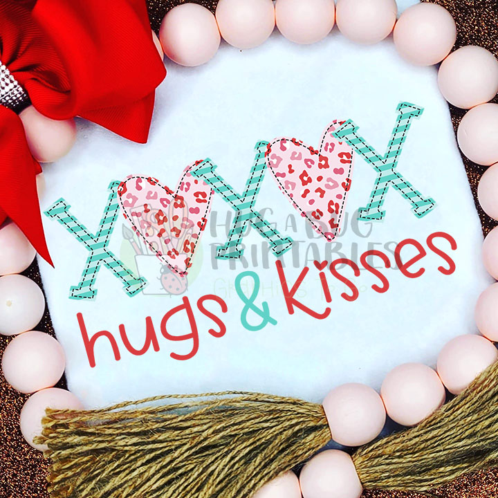 Hugs Kisses Hearts Faux Applique Digital File JPG PNG