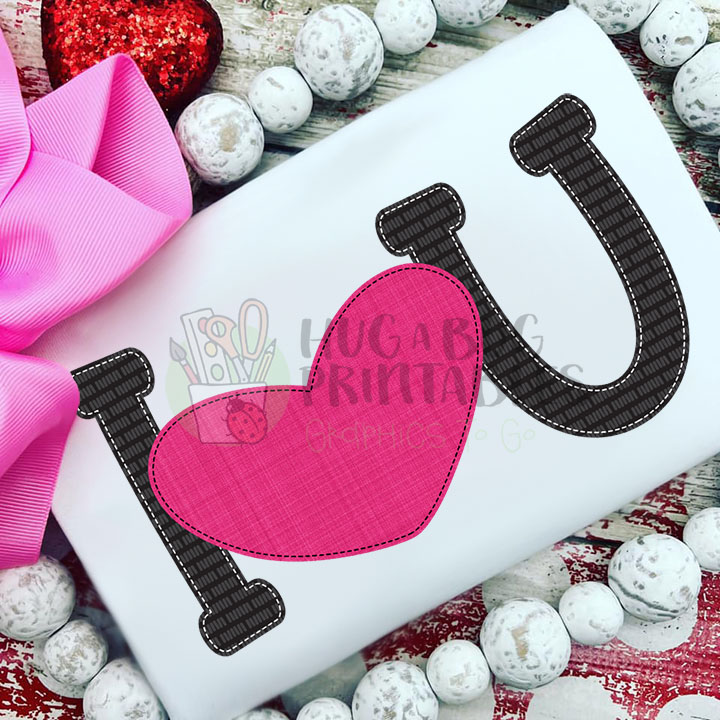 I Love You Heart Pink Faux Applique Digital File JPG PNG