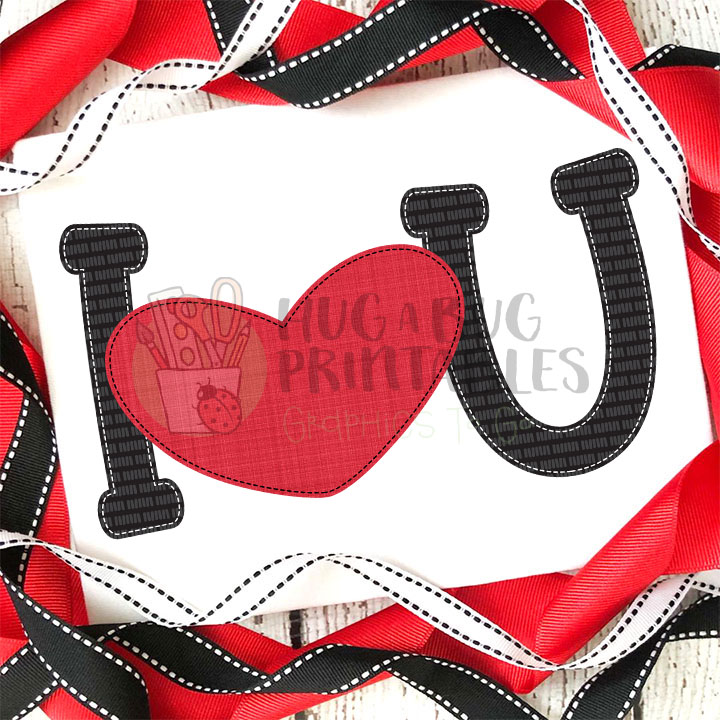 I Love You Heart Red Faux Applique Digital File JPG PNG