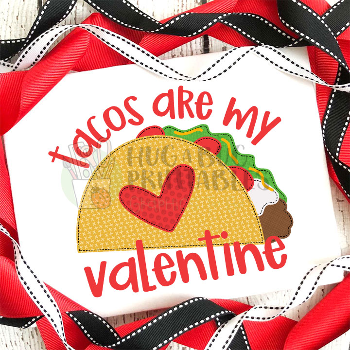 Taco Valentine Faux Applique Digital File JPG PNG